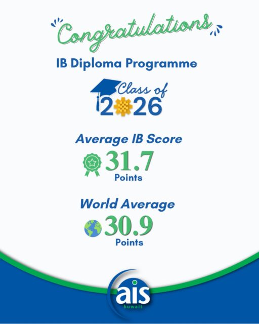 🎓 Celebrating our IB Diploma Programme Class of 2026!
We are proud to celebrate the achievements of our May 2026 IB Diploma candidates.
This year, 42 out of 43 Diploma candidates were awarded the IB Diploma, giving the cohort an outstanding 97.7% Diploma award rate.

A special congratulations to our highest achievers:
🌟 Salma Adawieh – 38 points
🌟 Akhil Konduri – 38 points
🌟 Jana Zeidan – 37 points

We also recognize the hard work, resilience, and commitment shown by the entire cohort throughout an exceptional and demanding Diploma Programme journey. Congratulations to our students, families, teachers, counselors, and the full school community who supported them along the way.

#aisq8 #aisq8inspires #ibdp #ibdpresults #classof2026